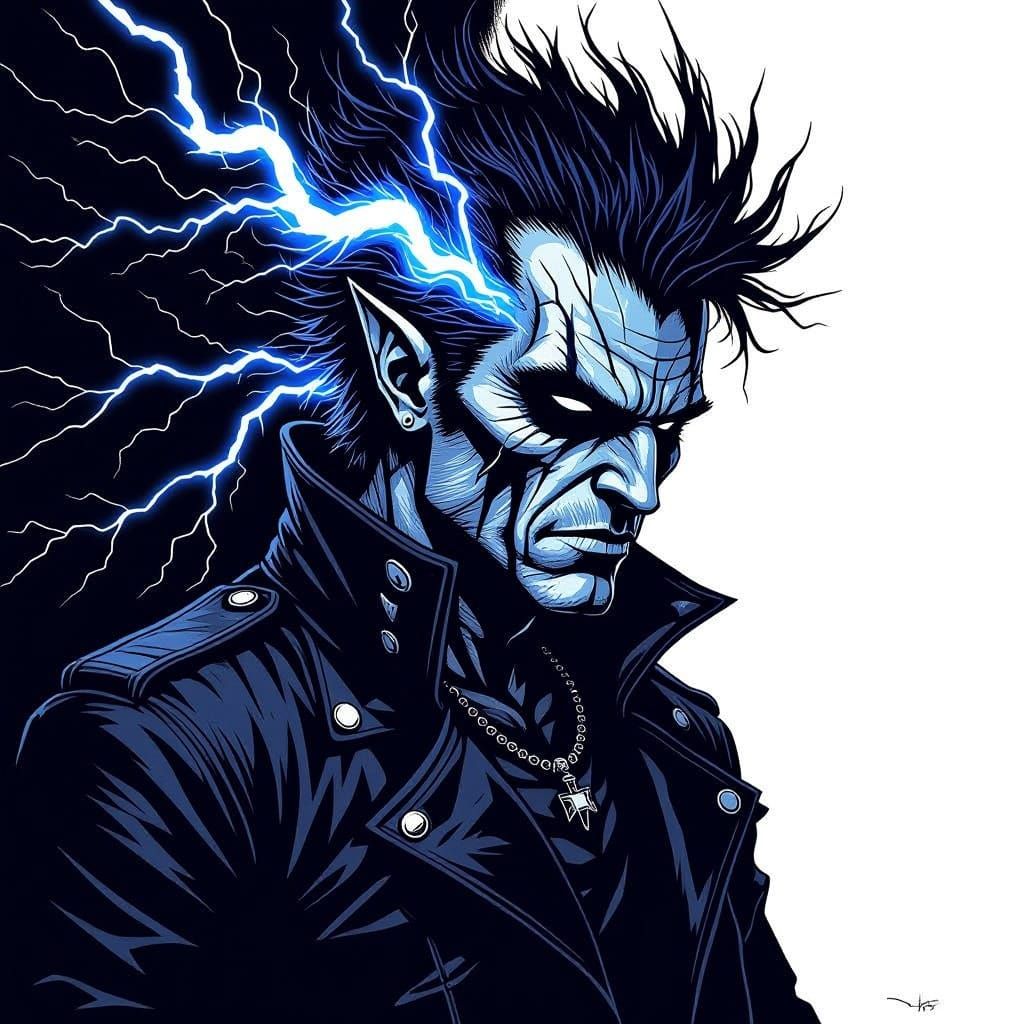 Coldmandrake: Lightning and Shadow Essence in Punk Art Style