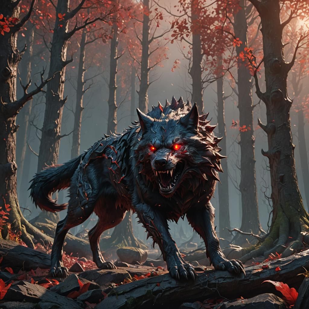 Ferocious Demonic Wolf with Gleaming Red Eyes