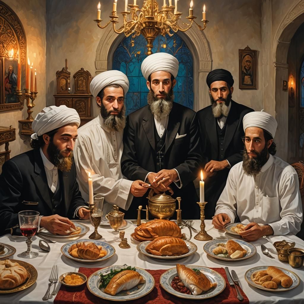 Traditional Hasidic Family in Warm Candlelight