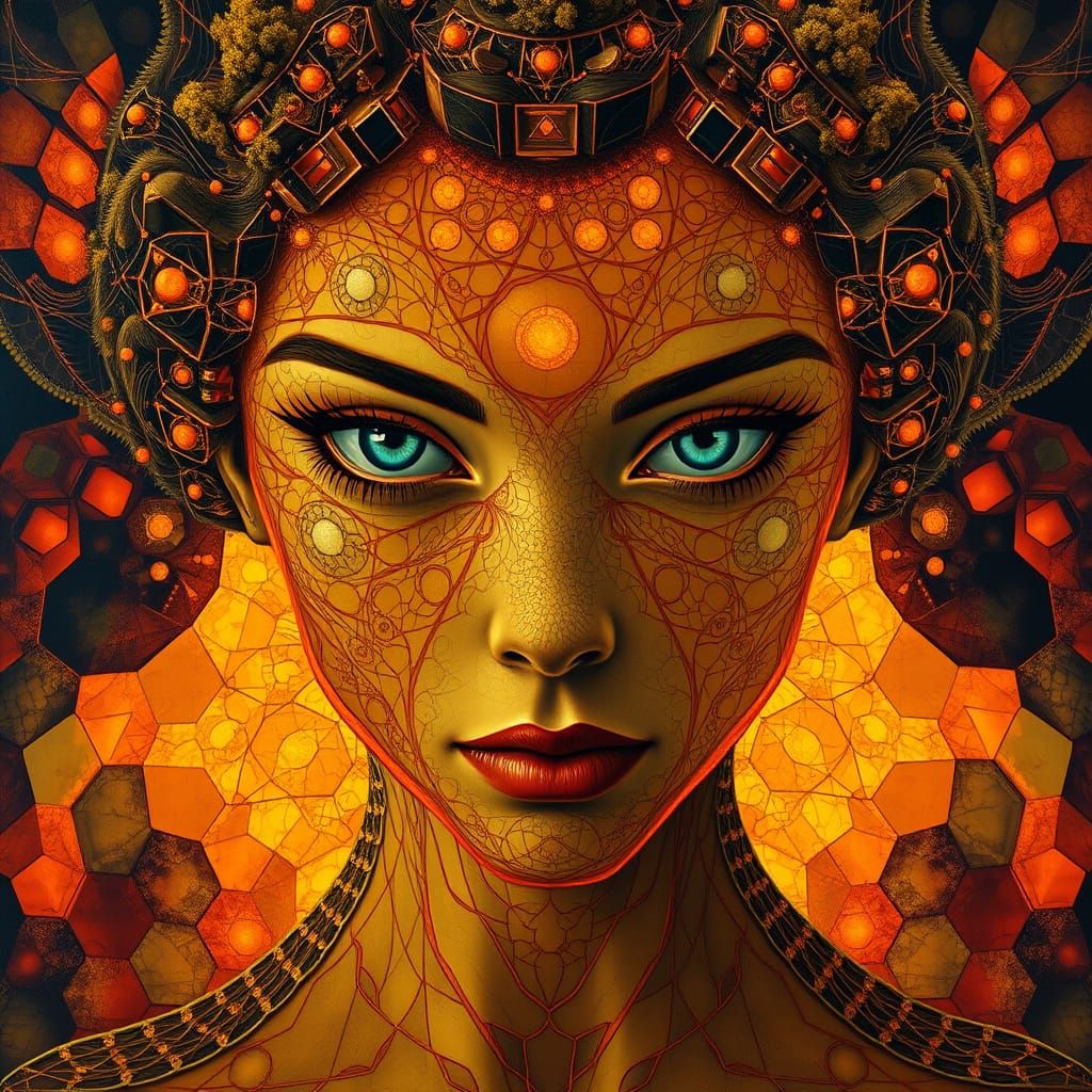 Visionary Portrait in Stained Glass Mosaic Style