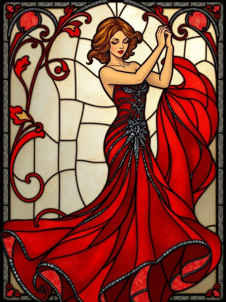 Art Nouveau Stained Glass Ballroom Gown Design