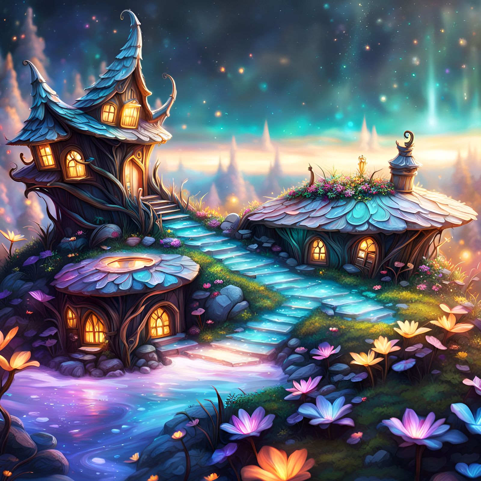 Beautiful glowing fantasy fairy house