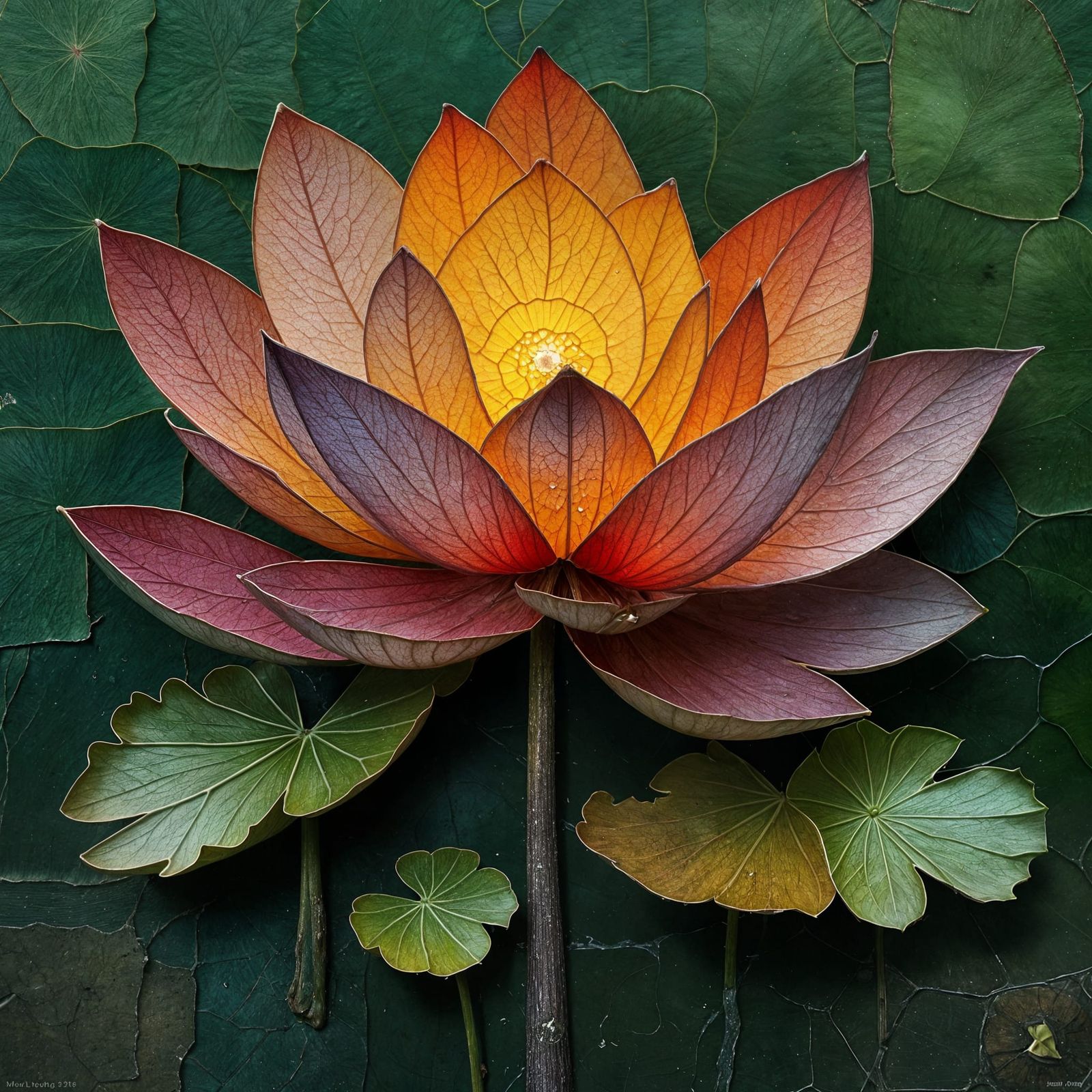 Abstract Glowing Cracked Lotus Composition