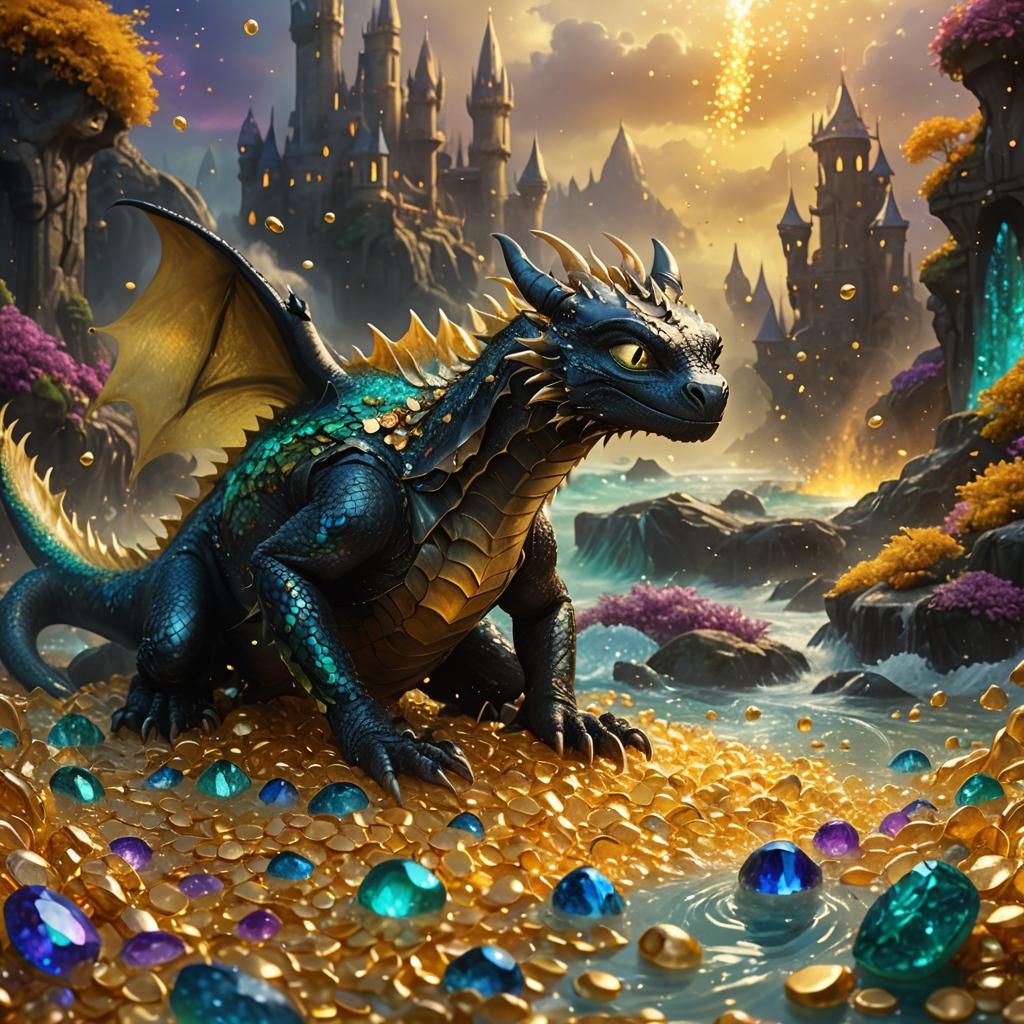 Toothless in Sea of Gold: Fantasy Art