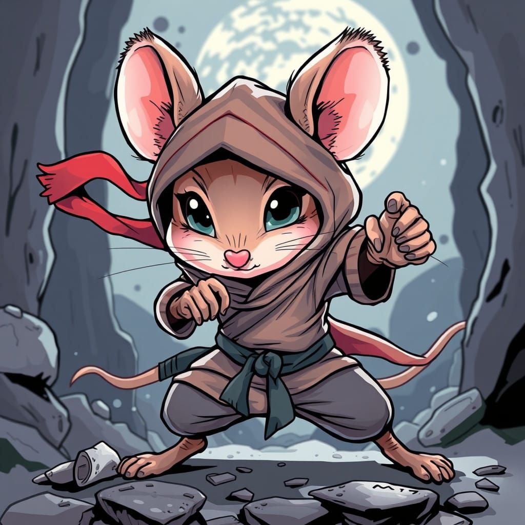 Charming Cartoon Mouse Unveils Stealthy Ninja Abilities