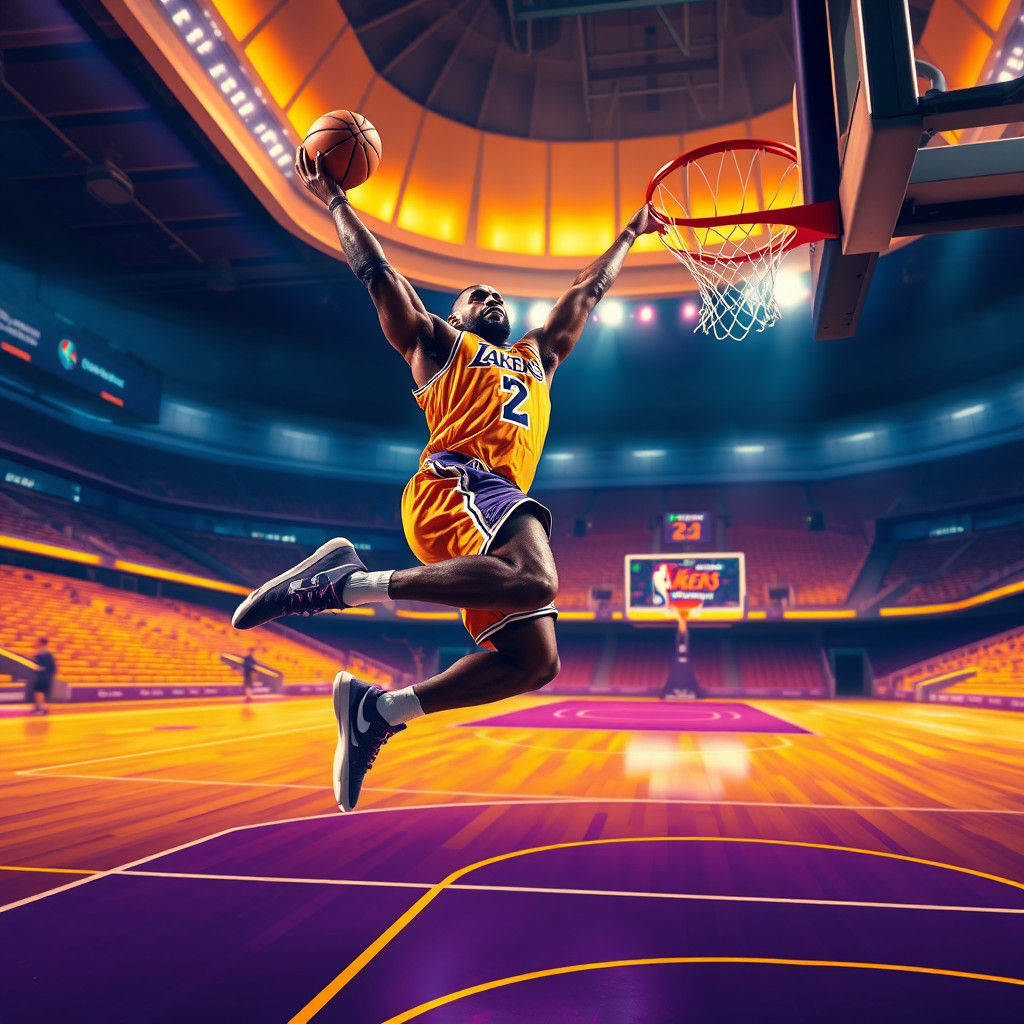 LeBron James Dunk in Futuristic Stadium, Fantasy Art
