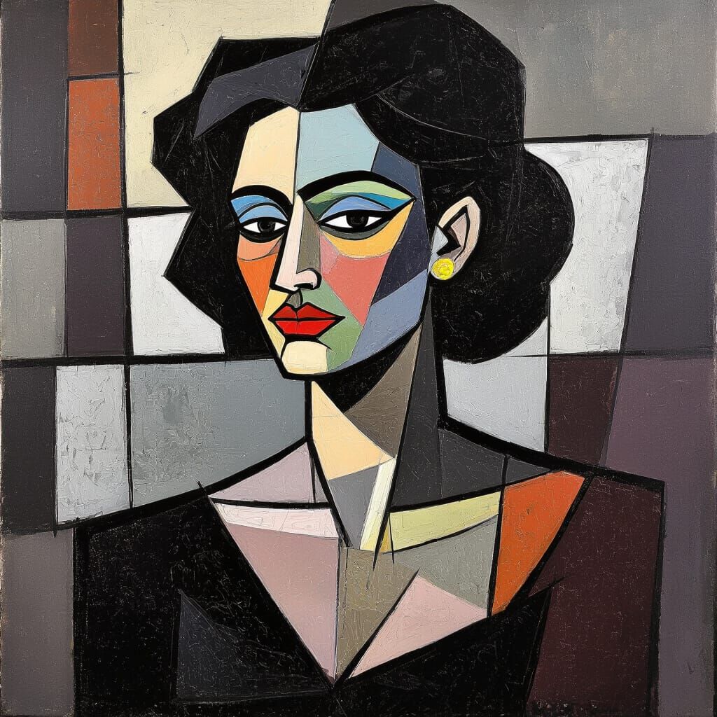 Cubist Portrait of Woman with Abstract Brushstrokes
