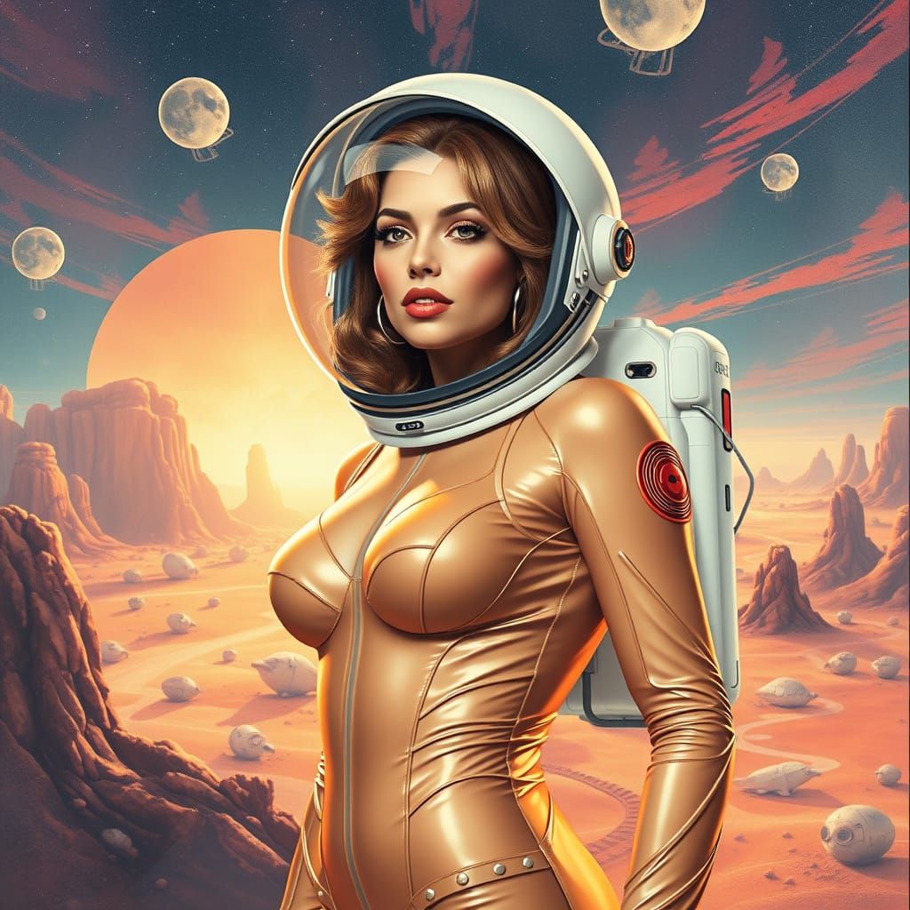 Surreal Space Goddess in Cyberpunk Pinup Style