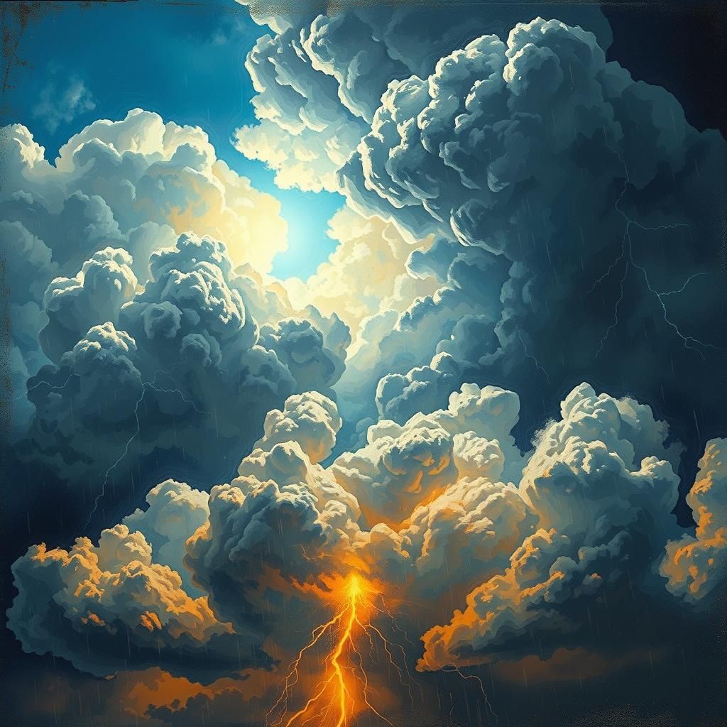 Stormy Sky Street Art with Golden Light