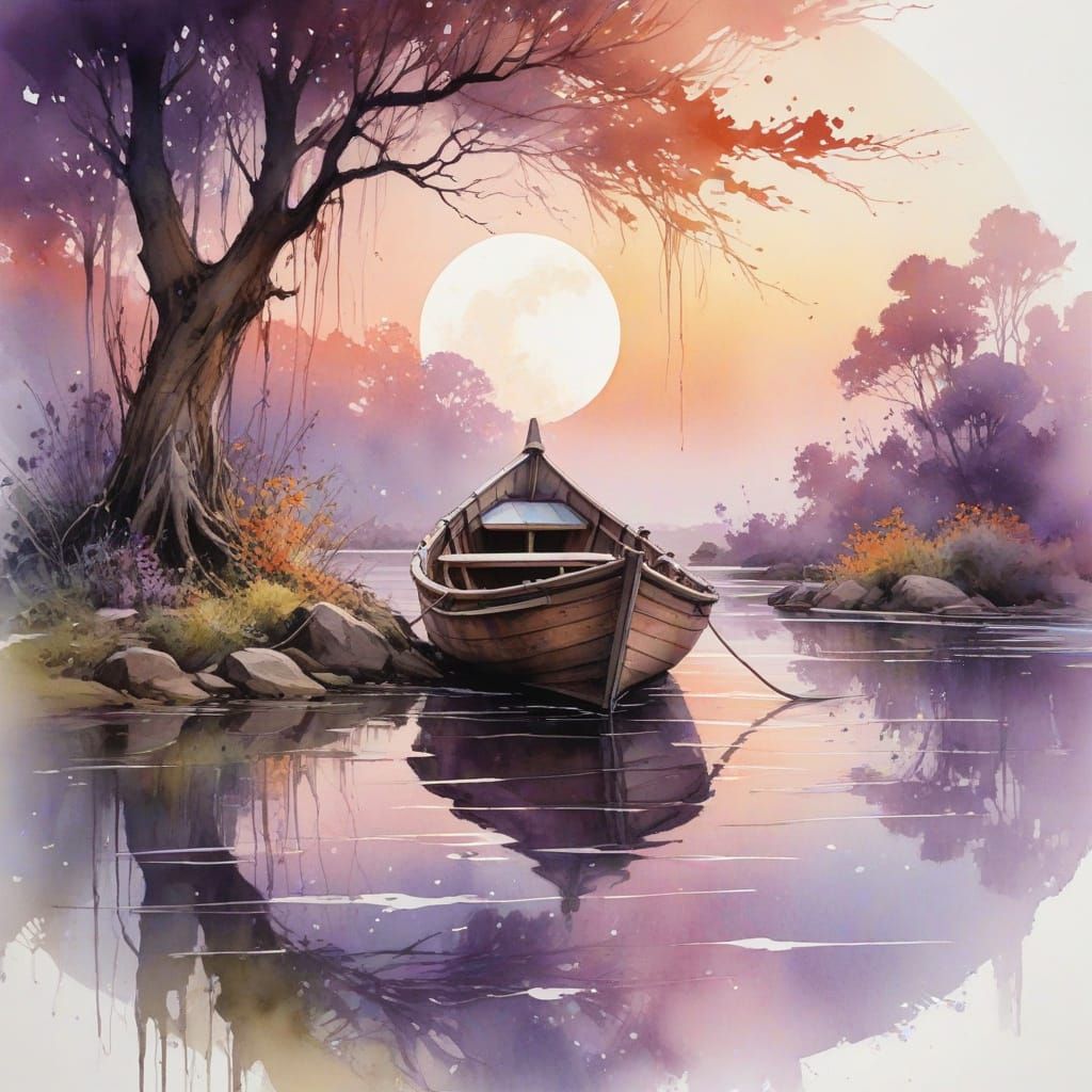 River Landscape in Watercolor Style
