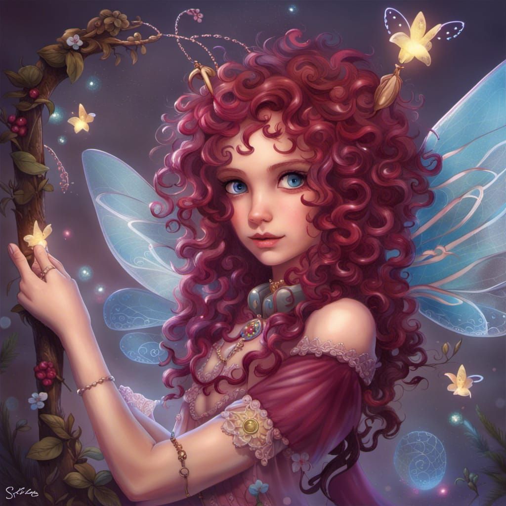 Enchanting Fairy with Burgundy Hair and Wings