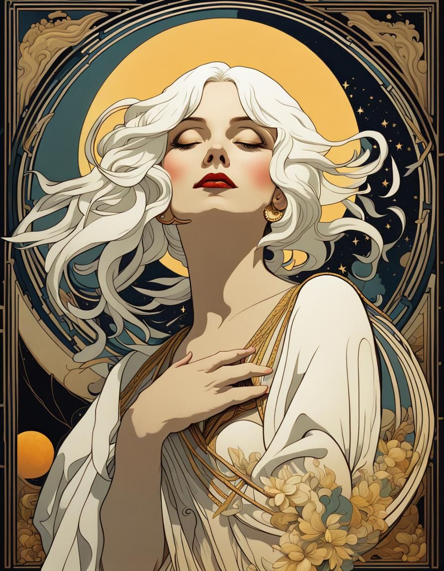 Ethereal Art Deco Beauty Under the Moon's Soft Glow