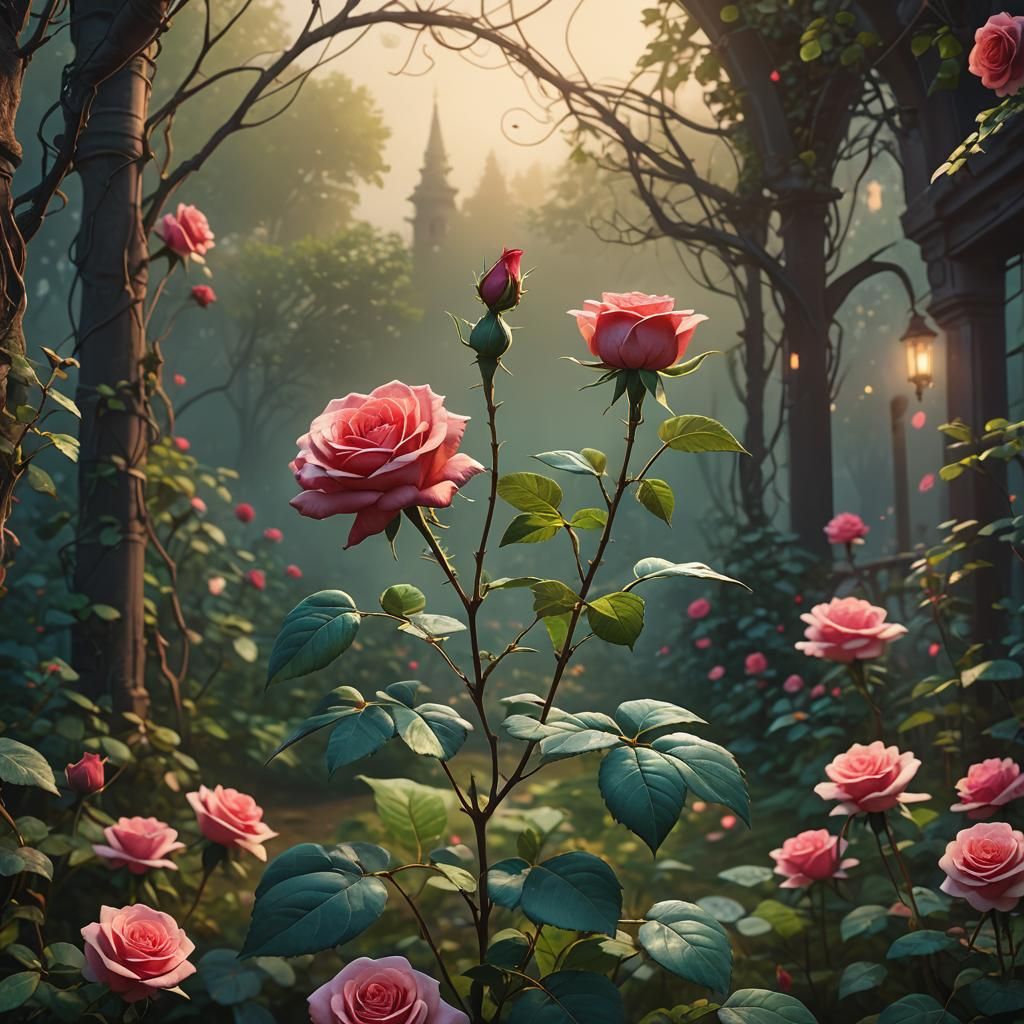 Mystical Rose in Dreamlike Digital Garden