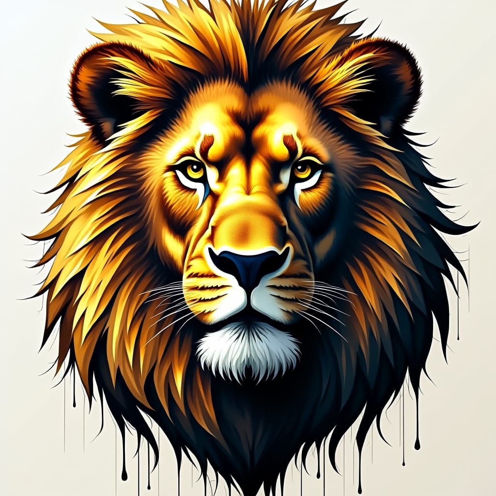 Geometric Lion Head in Graffiti Art Style