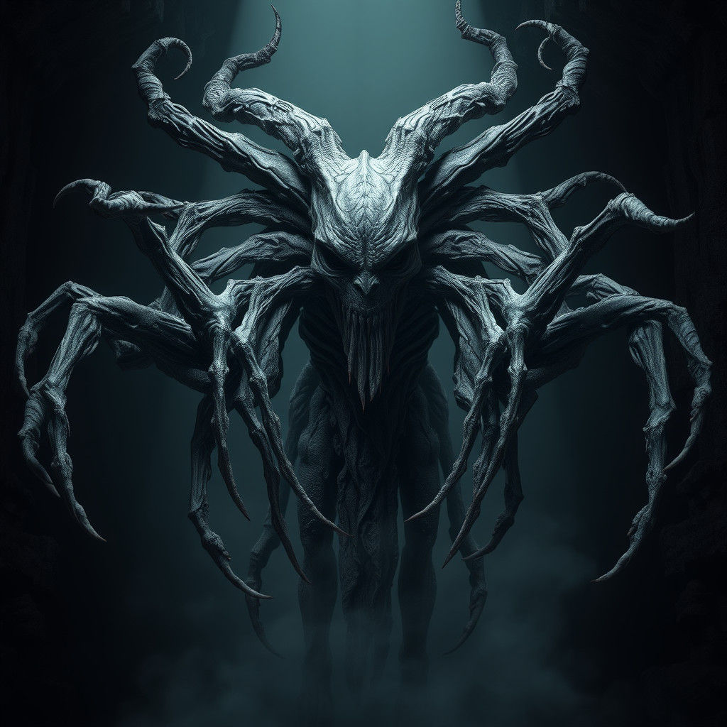 Grotesque Demon God in Dark Cavern: Gothic Horror