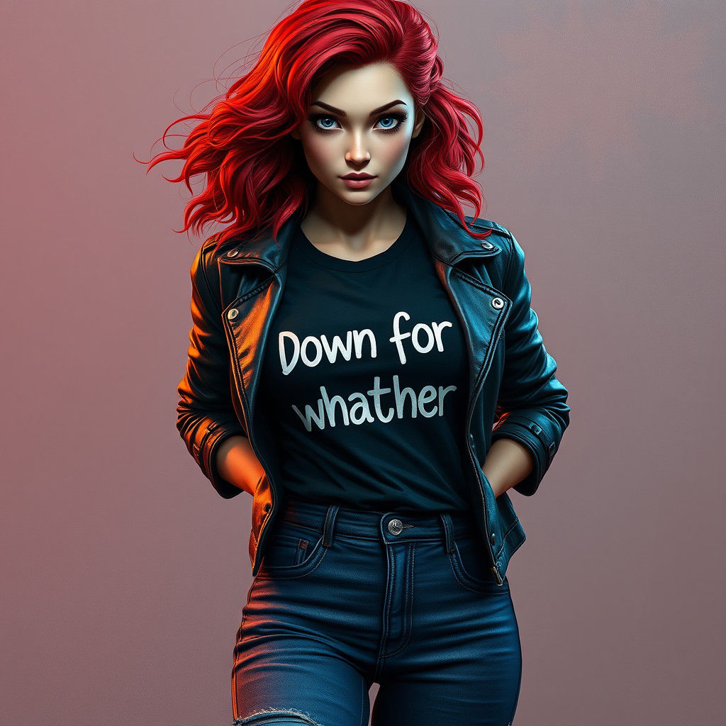 Confident Woman in Leather Jacket, Digital Art