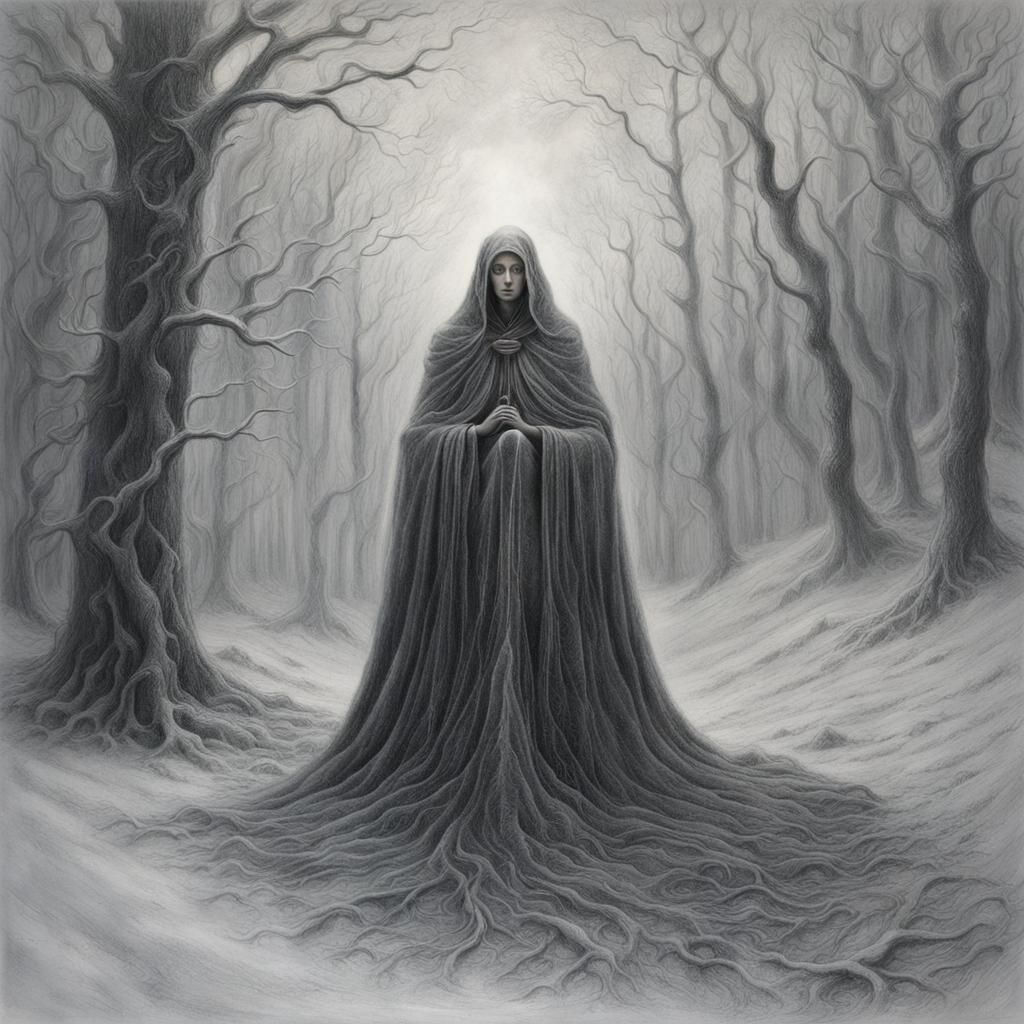 Slavic Goddess of Winter in Dark Surrealism Style