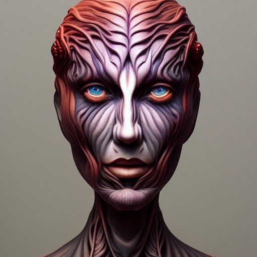 Biopunk Trigon Portrait in Polymer Clay Style