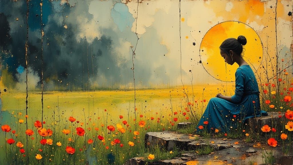 AI Art: Mother's Garden After Loss, Dark Oil Painting