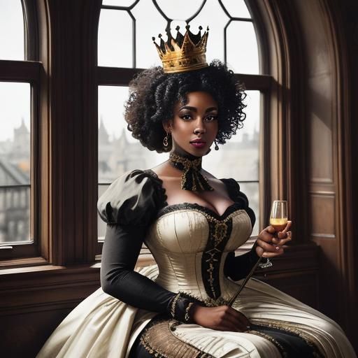 Elegant Black Woman in Victorian Dress with Crown