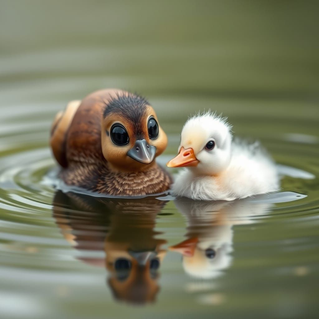 Duckling and Snail Playdate by the Water