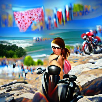 Biker Girl on Beach in Romantic Pop Art Style