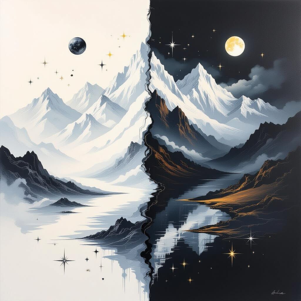 Monochrome Surreal Landscape with Ornate Peaks