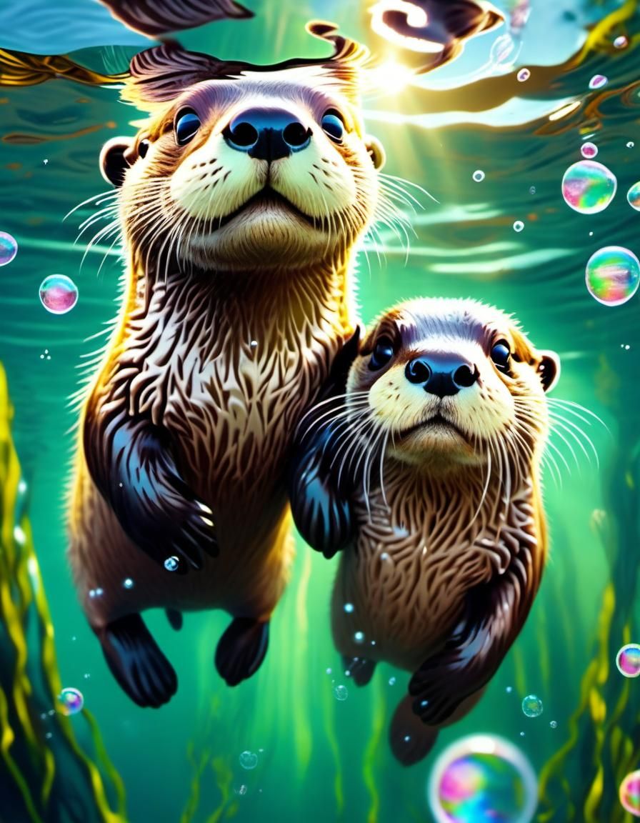 Playful Otters Dive Deep into Clear Lake