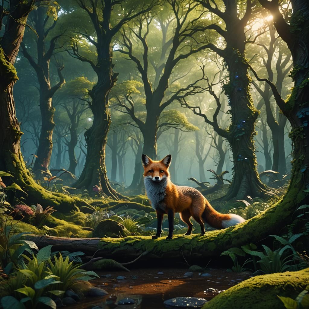 Fox in Mystical Forest: Fantasy Concept Art