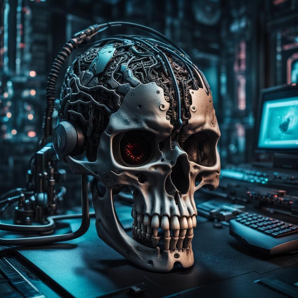 Cyberpunk Skull Brain Interface: Hyperrealistic Detail