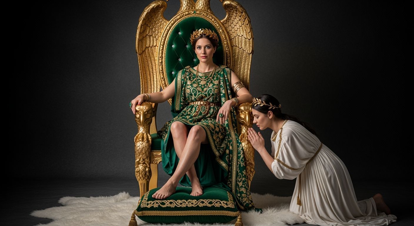 Roman Empress on Emerald Throne in Baroque Style