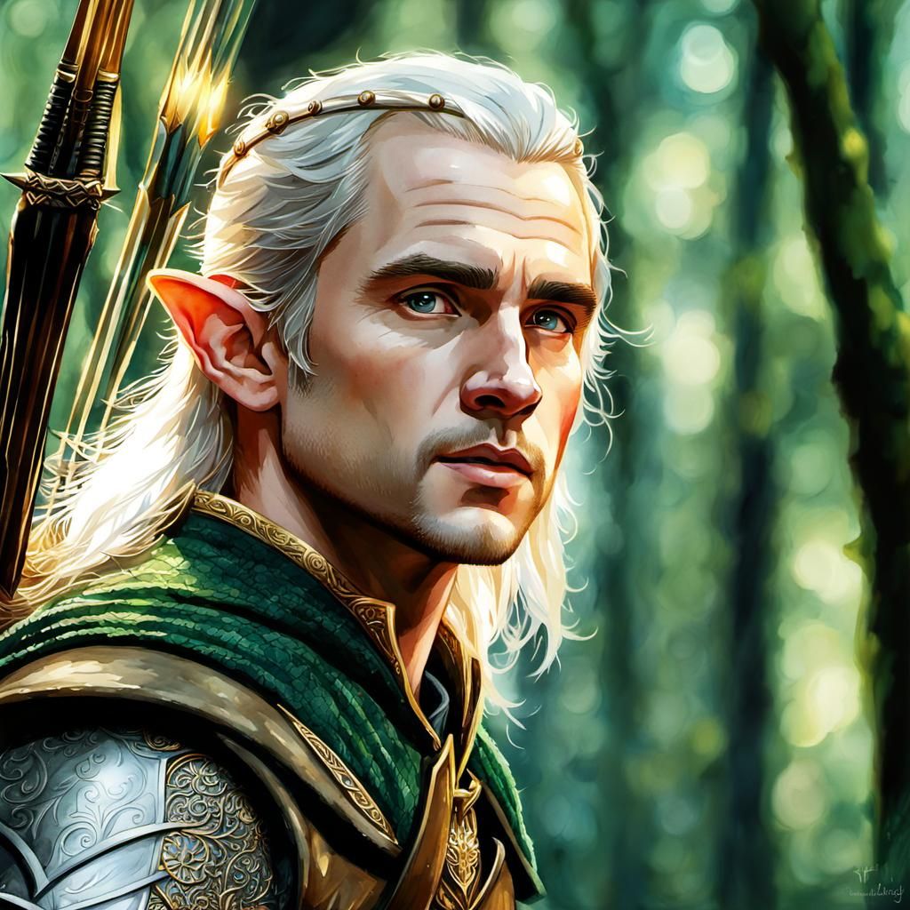 Fantasy Elf Archer Portrait in Watercolor Style