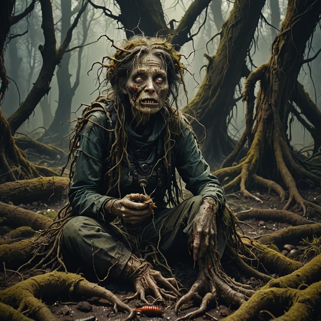 Eerie Forest Feast: Dark Realism Matte Painting