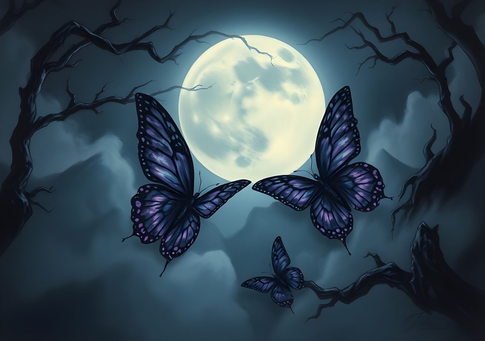 Dark Gothic Butterflies in Purple and Black