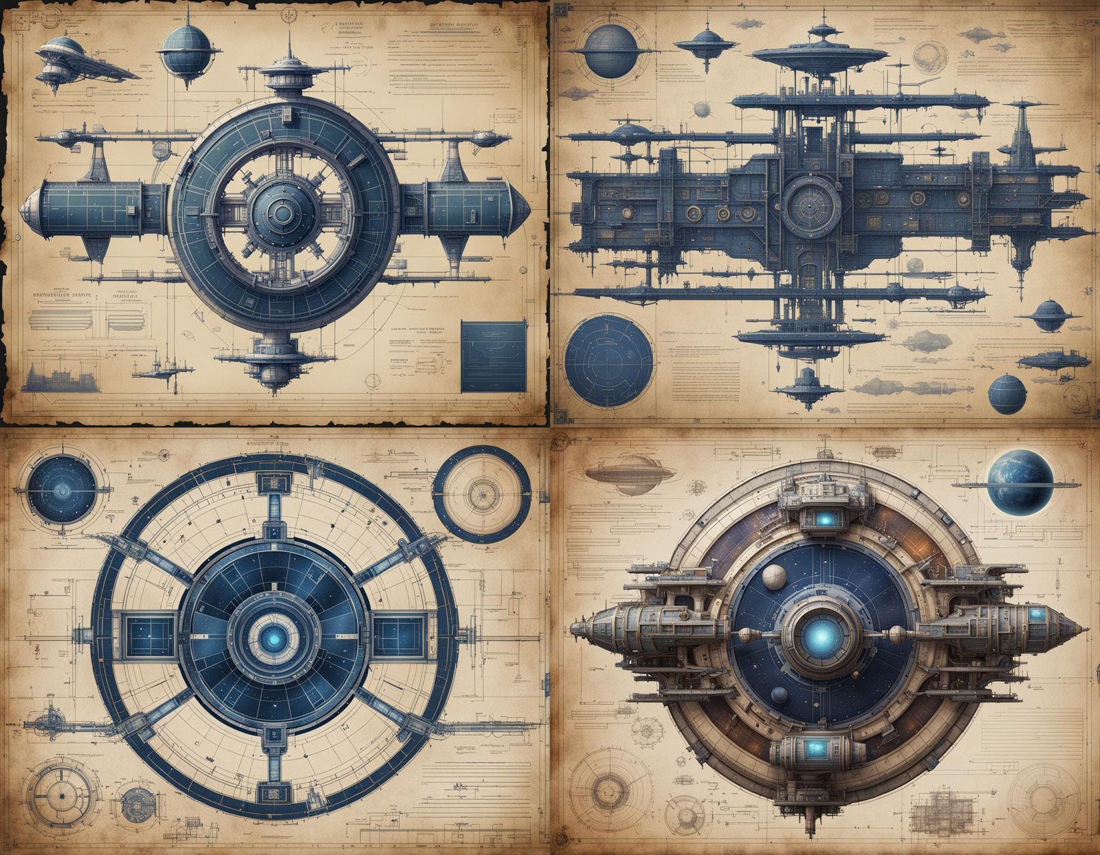 Retro Intergalactic Space Station Blueprint: Detailed Matte ...
