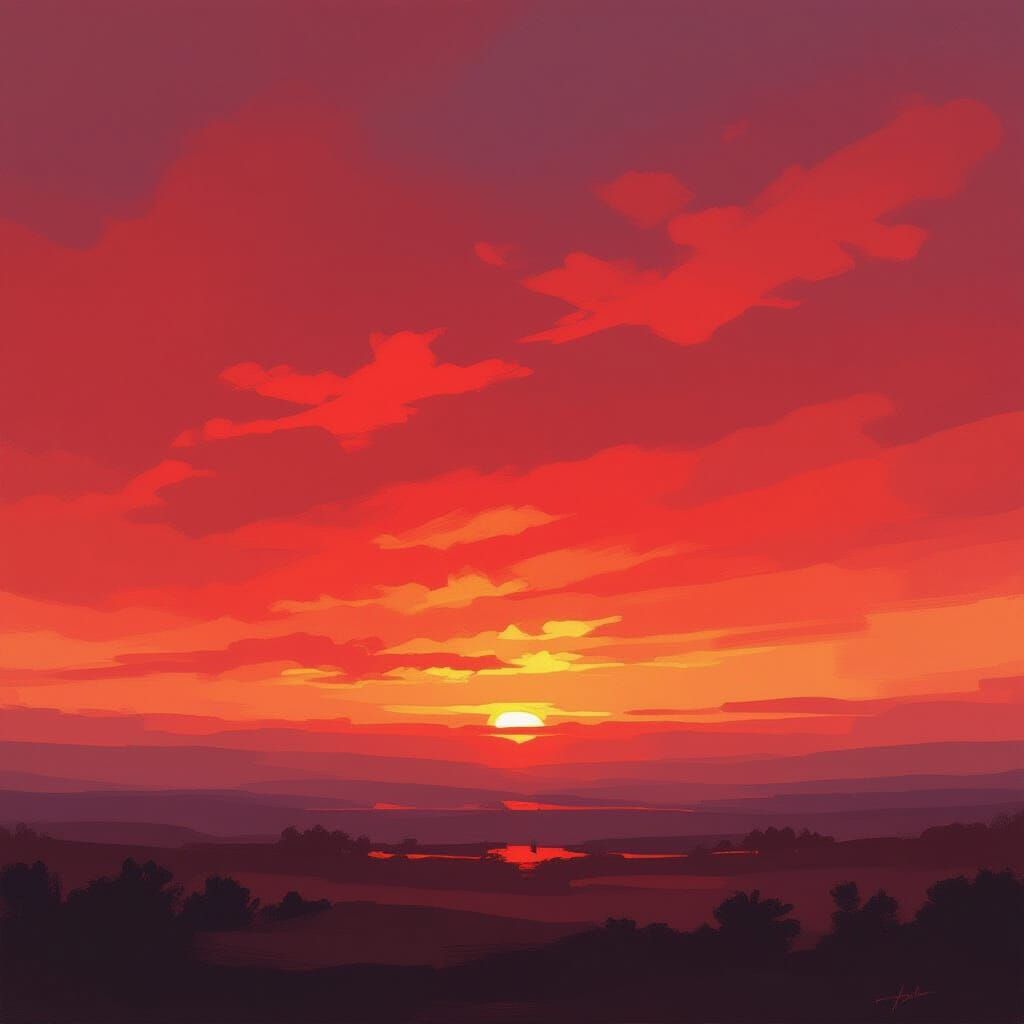 Vibrant Red Sky at Morning as Abstract Painting