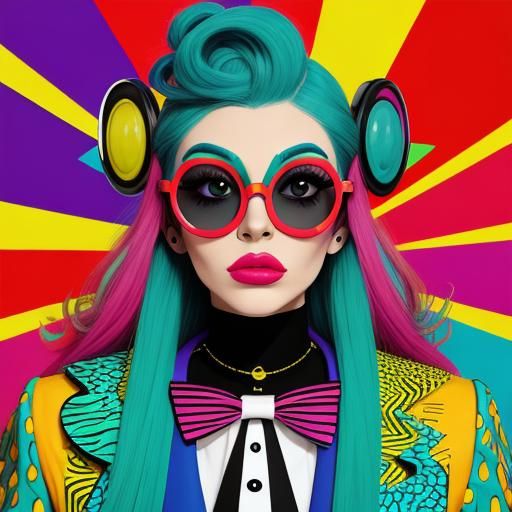 Surreal Fashion Portrait with Oversized Glasses in Pop Art