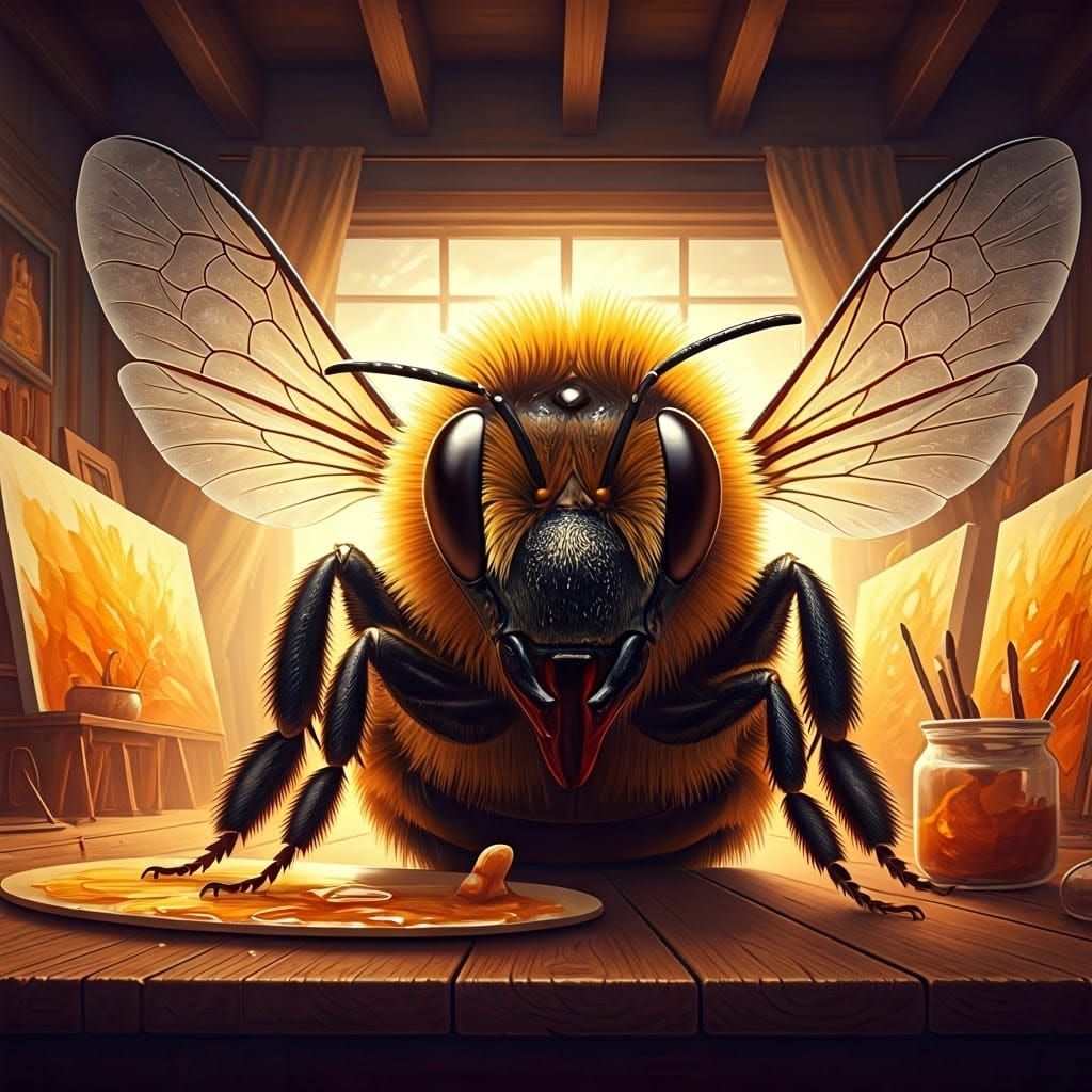 Ultra-Detailed Portrait of a Creative Bee Painter in a Vibra...