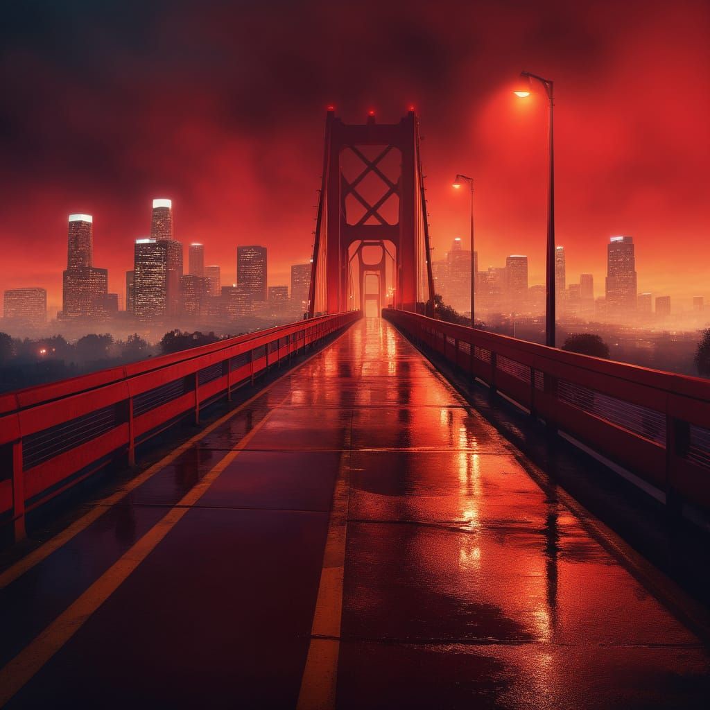 Red Bridge in Los Angeles at Dusk