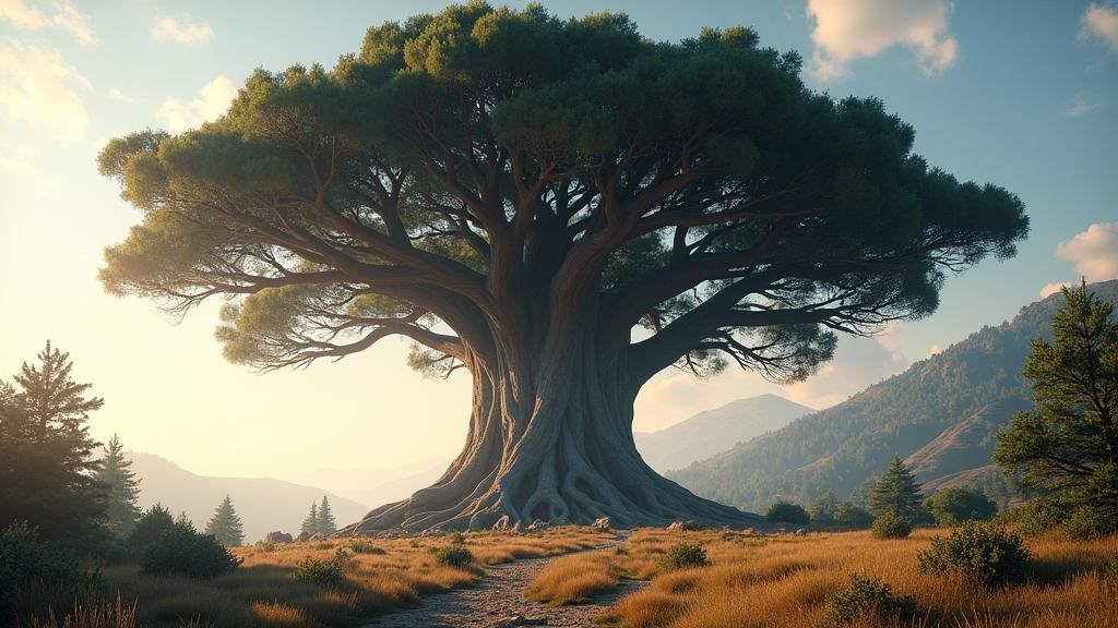 Giant Pine Tree Reaching for the Sky in 8K