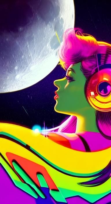 Synthwave Moon and Stars in Neon Universe