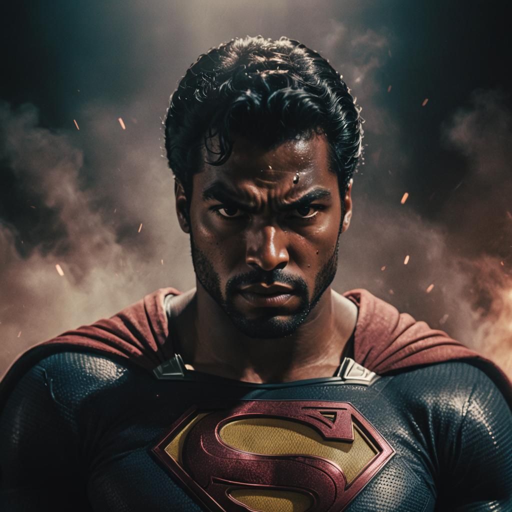 Angry Black Superman with Heat Vision: Cinematic Still