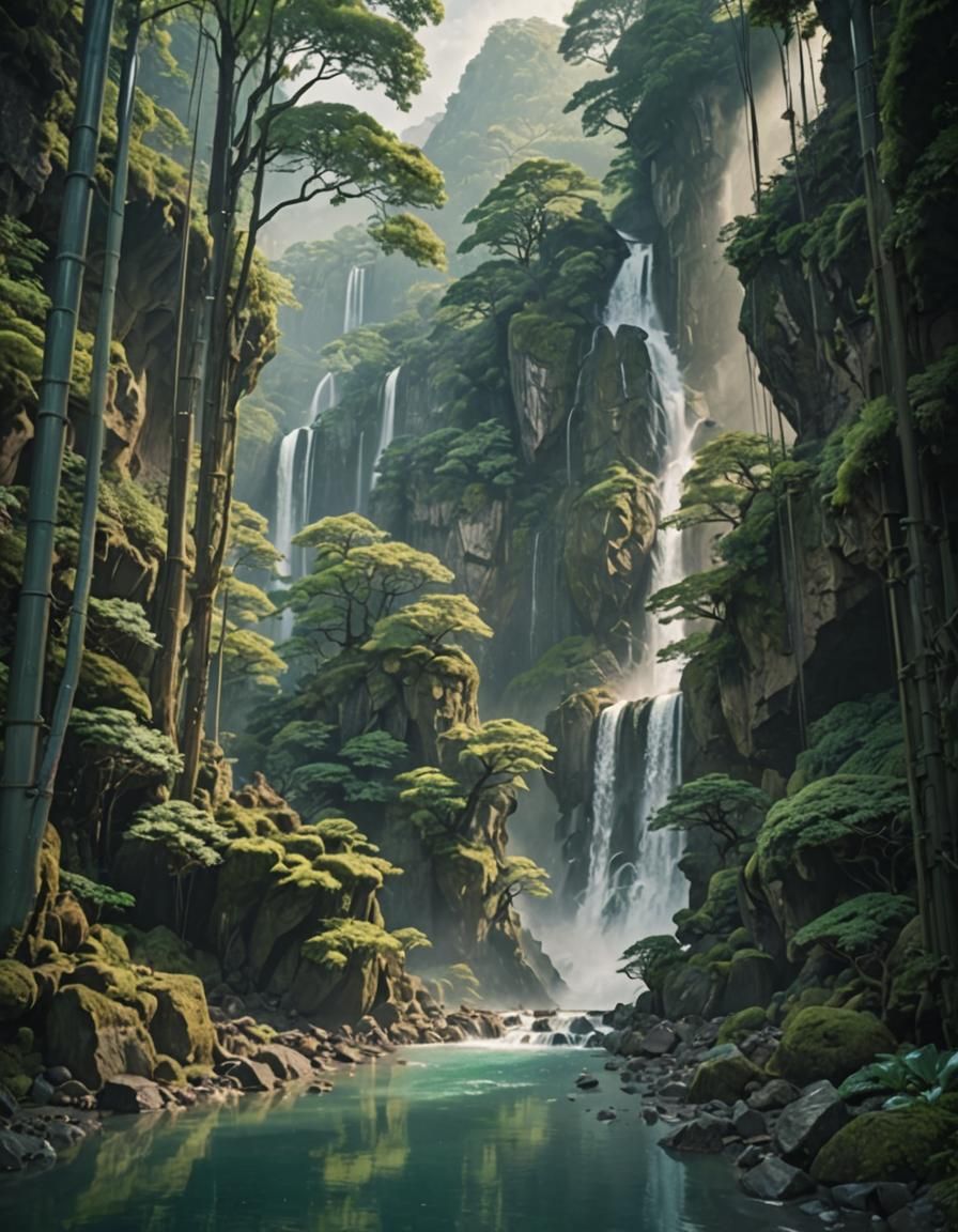 Japanese Waterfalls: Epic Cinematic Digital Matte Painting