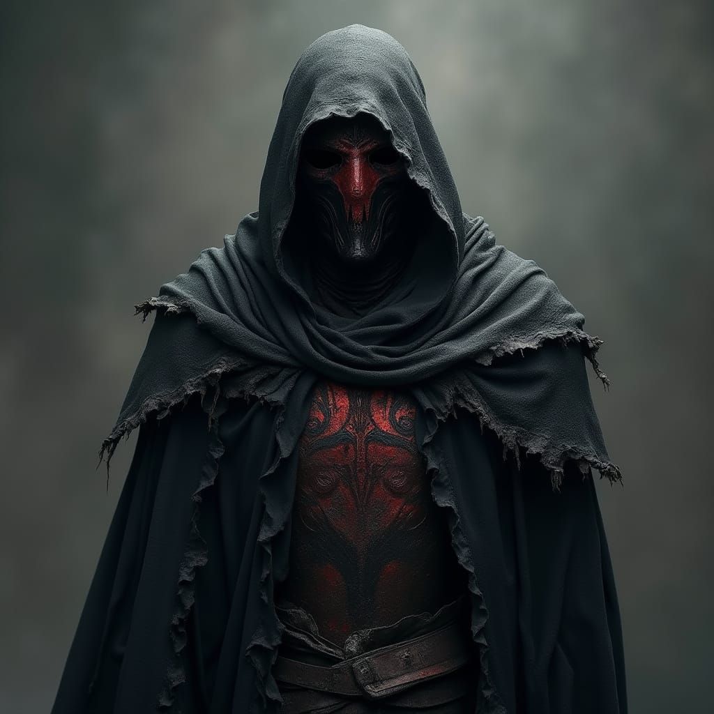Dark, Gothic Warrior in Tattered Cloak and Beskar Armor