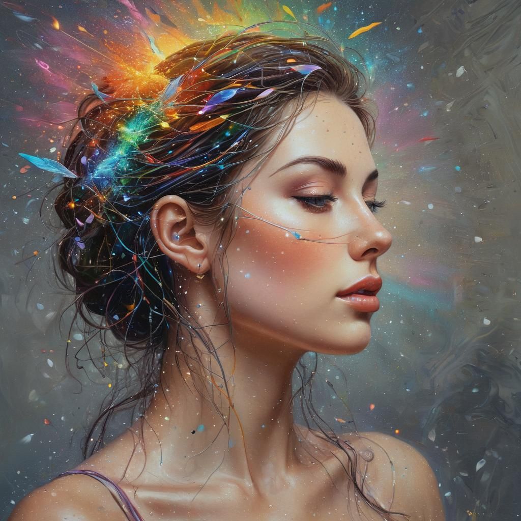 Glittering Cyberpunk Portrait in Double Exposure