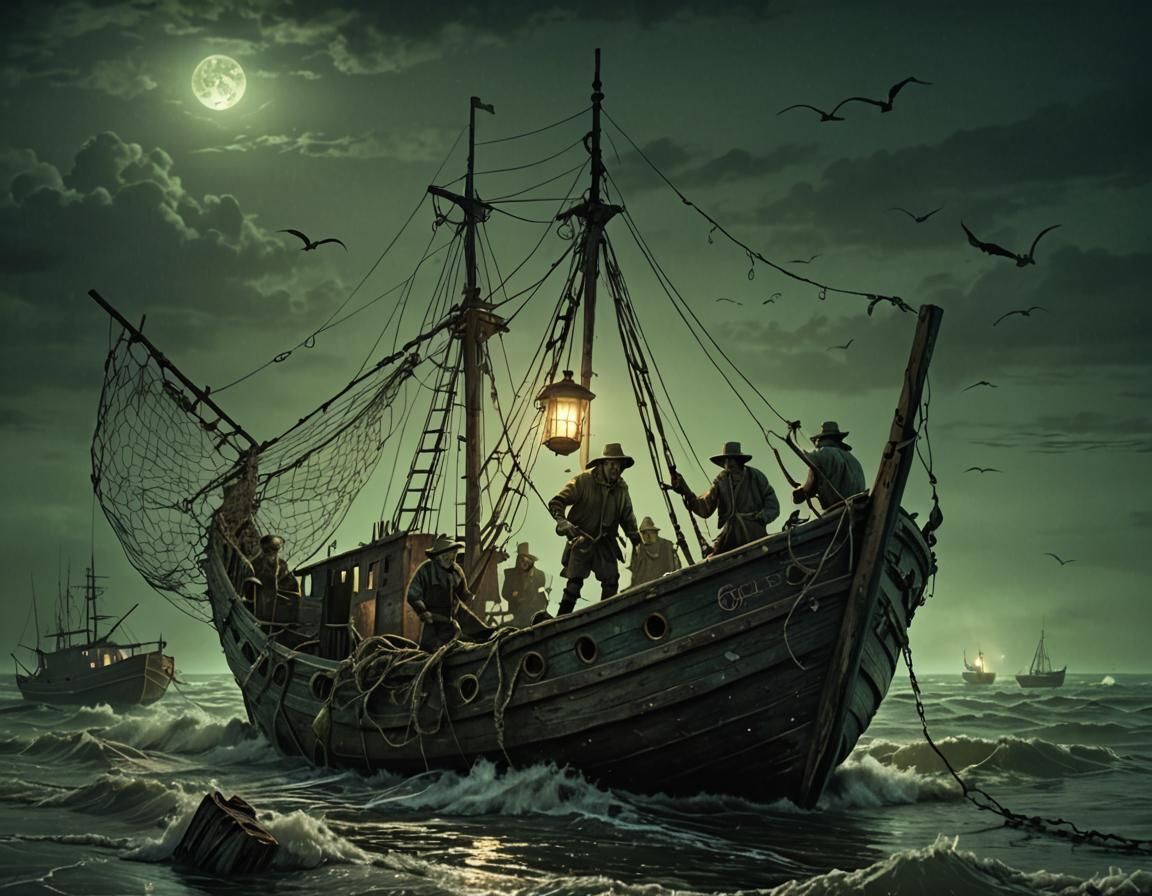 Dark Fantasy: Undead Fishermen at Sea