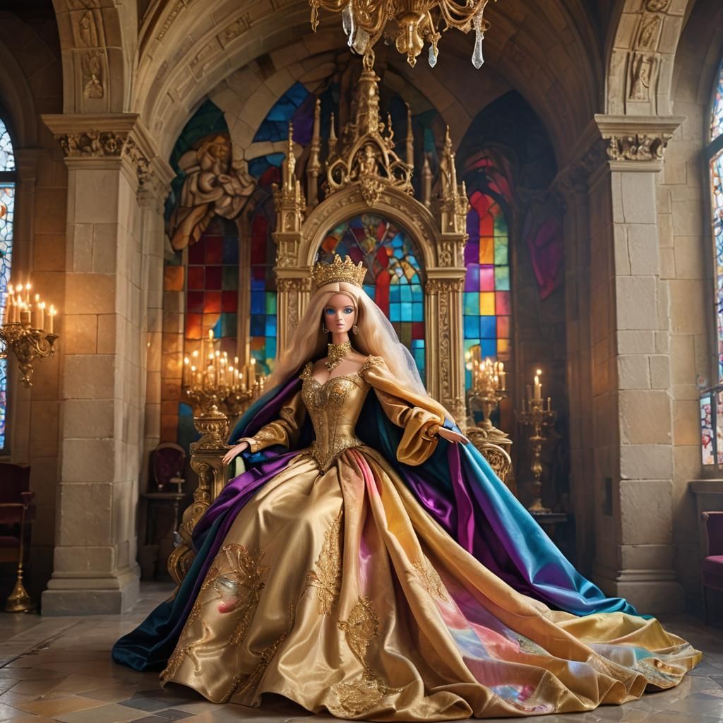 Regal Barbie on a Gilded Throne