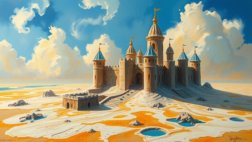 Melting Sandcastle Dreamscape in Neo-Impressionist Style