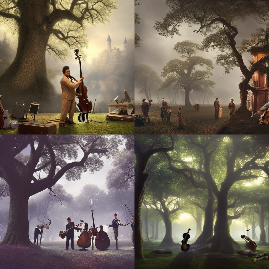 Musical Instruments in Oak Trees: A Digital Painting