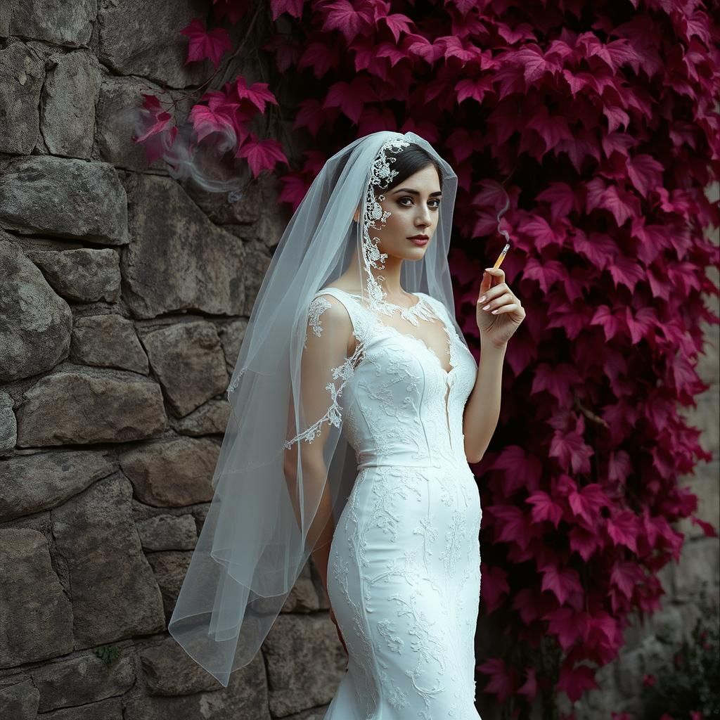 Bride with Cigarette in Film Noir Style